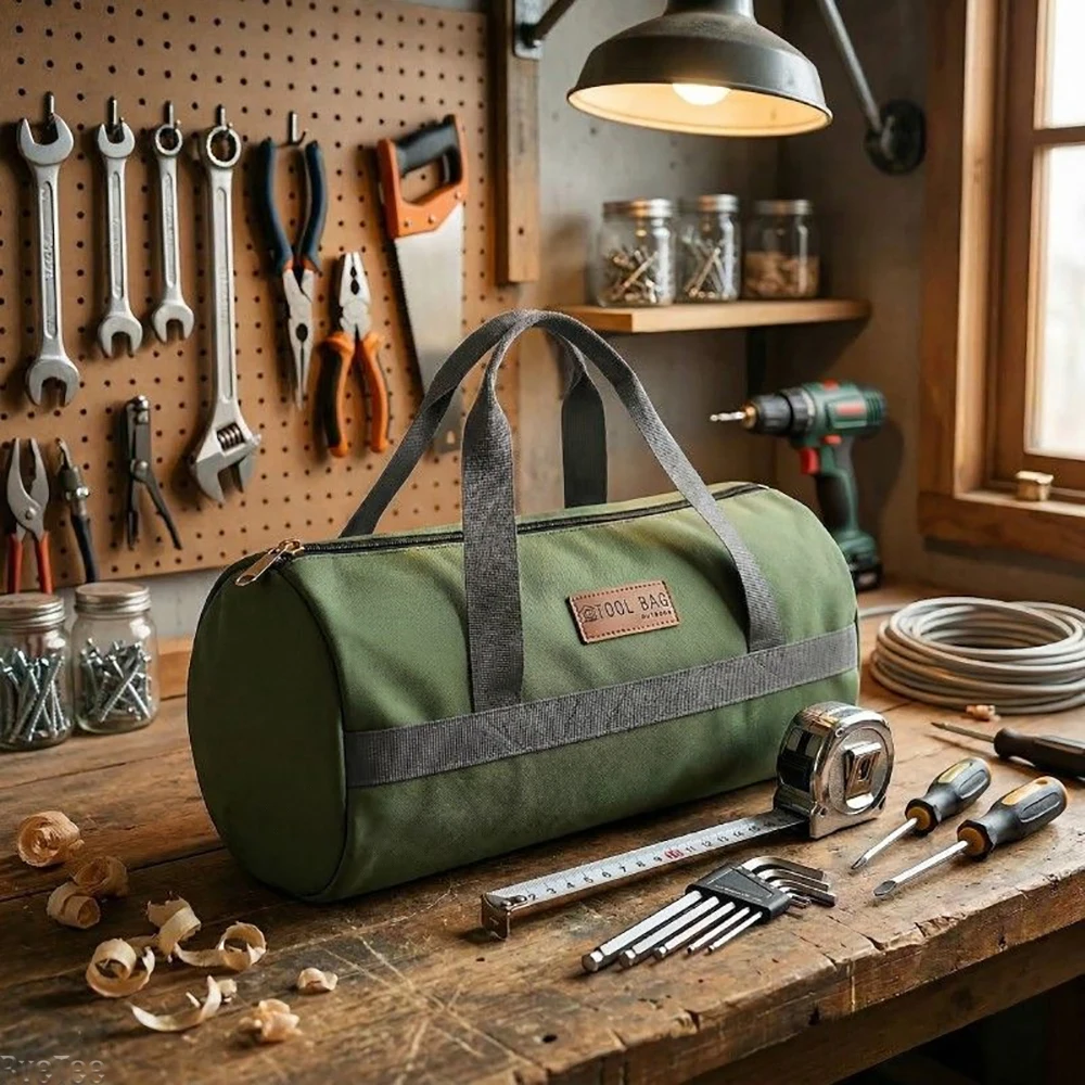 

New Green Cylinder Canvas Tool Bag Full Enveloping Handle for Electrician Tools Tool Pouch Outdoor Camping