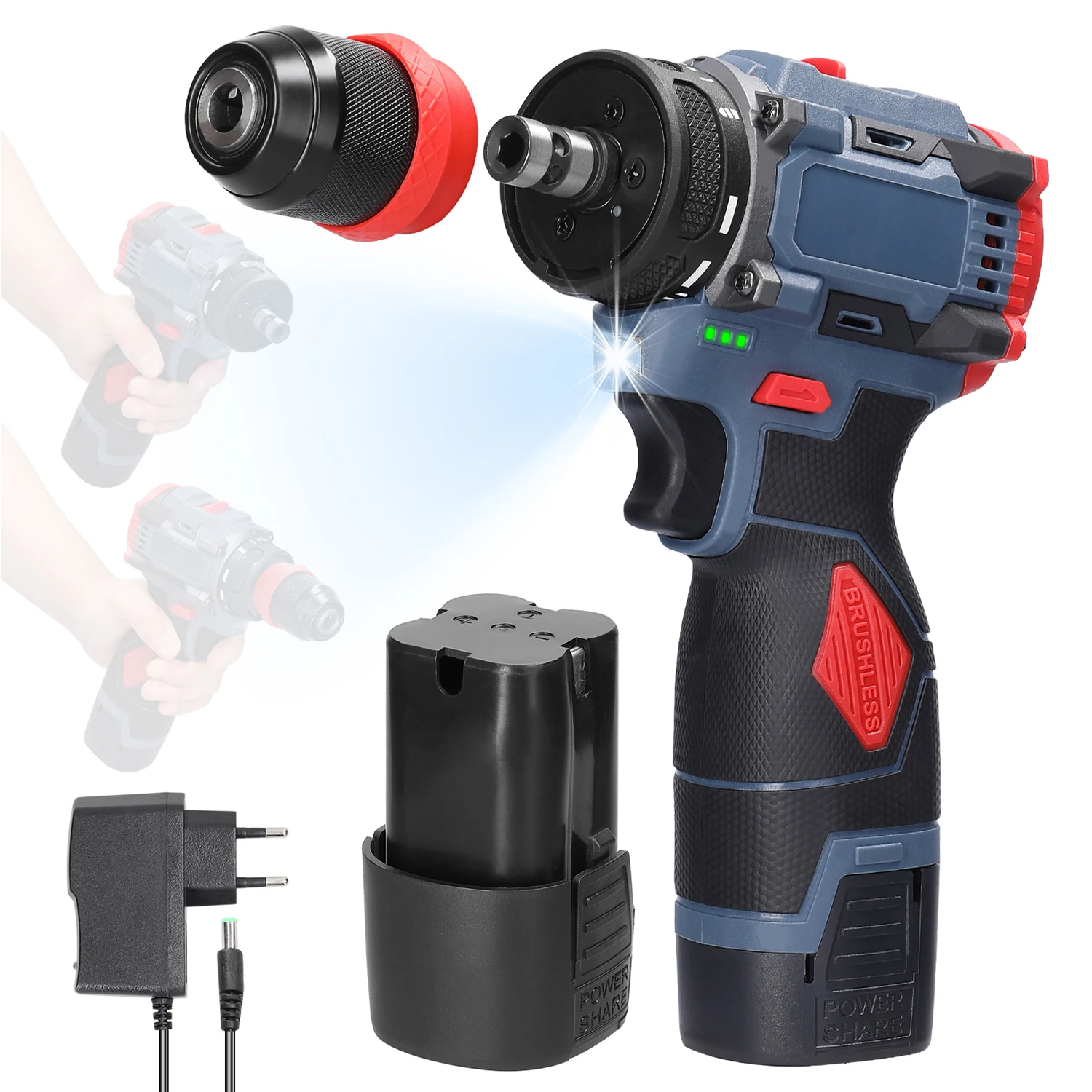 Bürstenloser Mini-Elektrowerkzeug-Schlagbohrer mit Schnellspannvorrichtung, multifunktional zum Bohren von Löchern, für Renovierungsarbeiten, Handbohrmaschine, elektrischer Schraubendreher – Detail 1