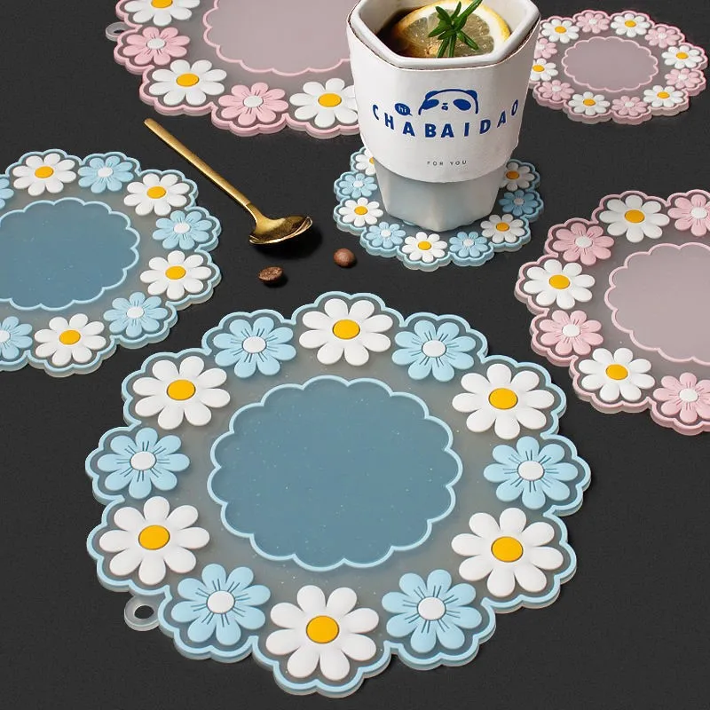 Anti-Scald Silicone Cup Mat Flower Heat Insulation Pad High Temperature Resistance Pliable Multi-Dimension Household Coaster