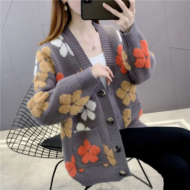 Women\'s Sweater Cardigan Spring and Autumn 2023 New Korean Knitted Coat Women\'s Lazy and Fashionable Casual Top