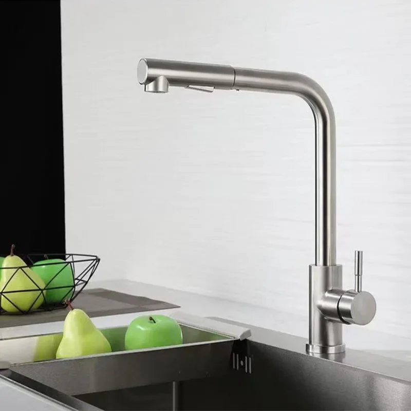 Pull Out Kitchen Sink Faucet Flexible 2 Modes Stream & Sprayer Nozzle Faucets Stainless Steel Hot Cold Wate Mixer Tap Deck