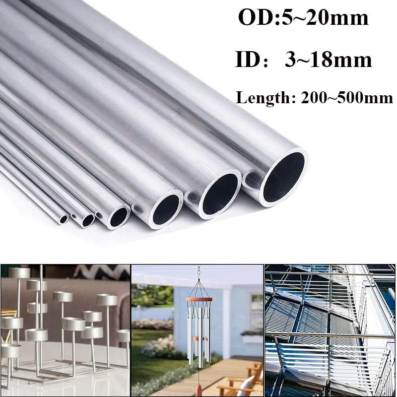 

Aluminium Pipe 0.5~3mm Thickness 5-20mm OD Straight 200mm 500mm Long Round 6063 Seamless Aluminum Round Straight Tubing