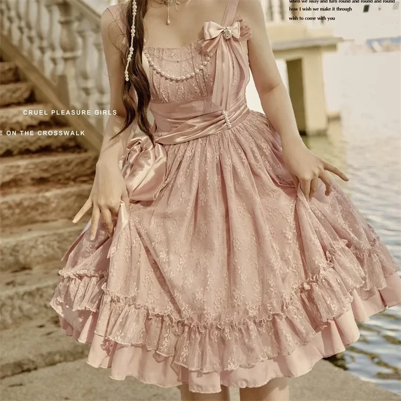 Cosbao vintage gótico menina lolita jsk vestido de verão lolitas elegante princesa vestido renascentista chá festa vitoriano sexy feminino d