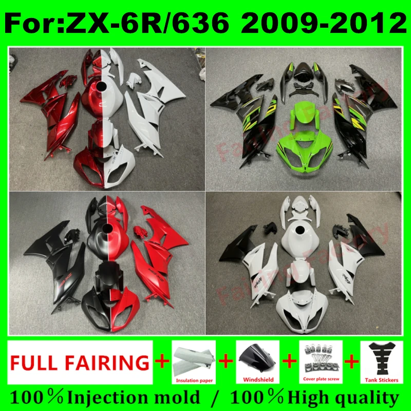 

Fit for ABS Plastic Injection Body Full Accessories For ZX636 2009-2012 Motorcycle Fairing Kit ZX-6R ZX6R 09 10 11 12 set zxmt