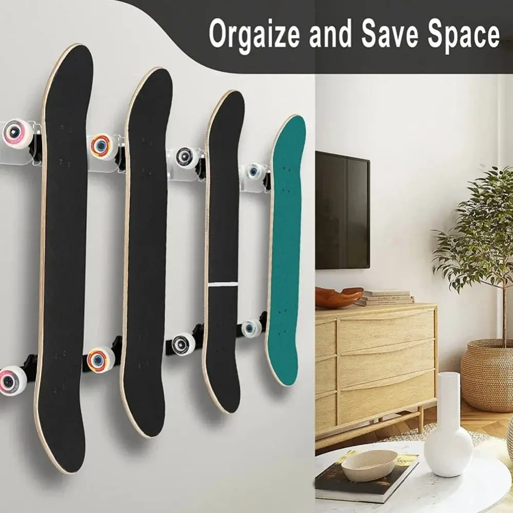 Acrylic Skateboard Display Rack Non-slip Wall Mount Skate Board Wall Holder Transparent With Screws Storage Holder Skateboard