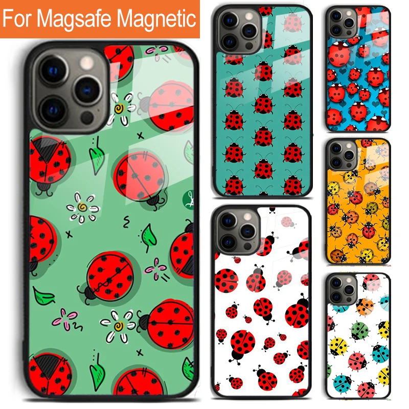 Seven-Star Ladybug Phone Case For iPhone 16 15 14 13 12 11 Pro Max Plus Magsafe Magnetic Wireless Charging Cover