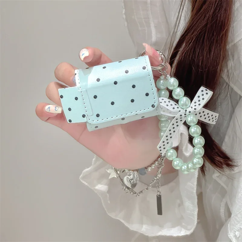 Fashion Mint Green Black Polka Dots Bluetooth Headphone Case For Airpods 1/2/3/Pro/Pro2 Headphone Case Airpods Accessory image 3