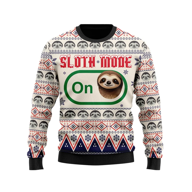 Fashion Sloth Slow Down Pattern 3D Printed Men's Ugly Christmas Sweater Winter Unisex Y2K Casual Crewneck Pullover Sweatshirt