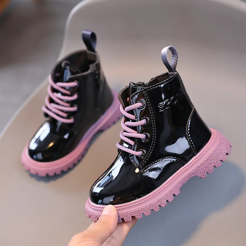 Children Boots Patent leather Casual Sneakers Baby Kids Shoes Waterproof British Ankle Short Boots Boys Shoes Toddler Snow Boots