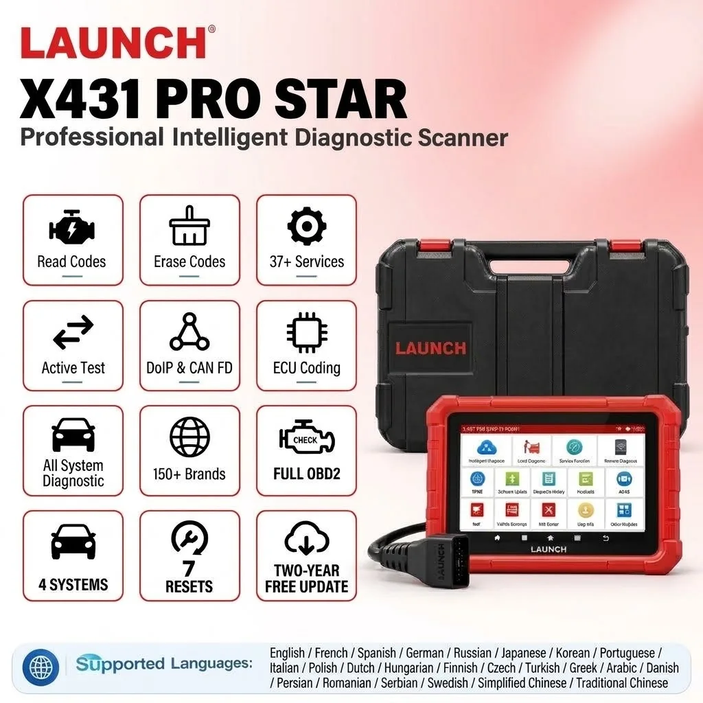 LAUNCH X431 PRO STAR OBD2 Scanner Full System Car Diagnostic Tool CAN FD DOIP ECU Code Active Test 37+ Resets Automotive Scanner