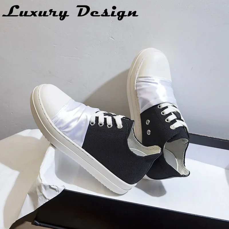Vintage Design Men's Shoes Low Top Lace Up Fashion Platform Black Canvas Casual Flats Shoes Women's Round Toe Chunky Sneaker