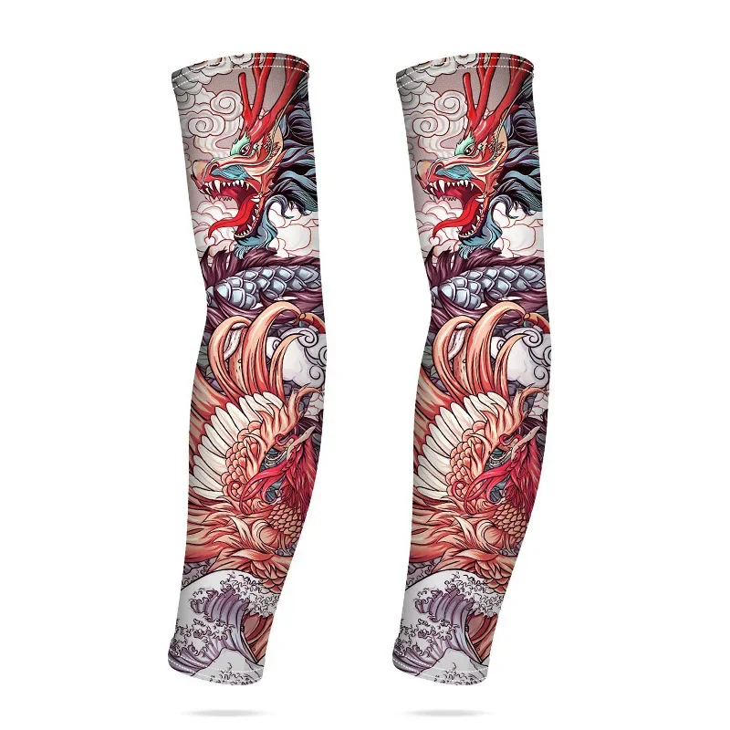 Summer new sewn ice silk sunscreen sleeve tattoo flower arm breathable quick dry UV protection cold feeling arm guard arm sleeve