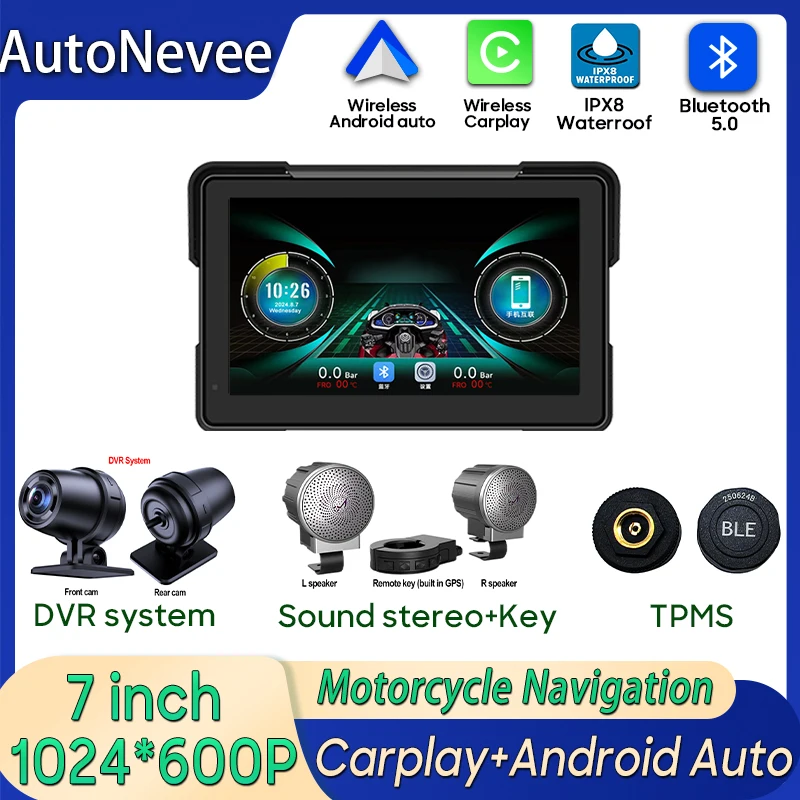 Carplay Motorcycle GPS Navigation IPX8 Waterproof For Moto Android Auto Multimedia Digital Dashboard Display Screen Monitor Bike