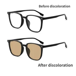 0 To -4.0 Myopia Photochromic Glasses Neutral Glasses Photochromic Grey/Tan Anti Blue Light Plastic Frame Computer Glasses