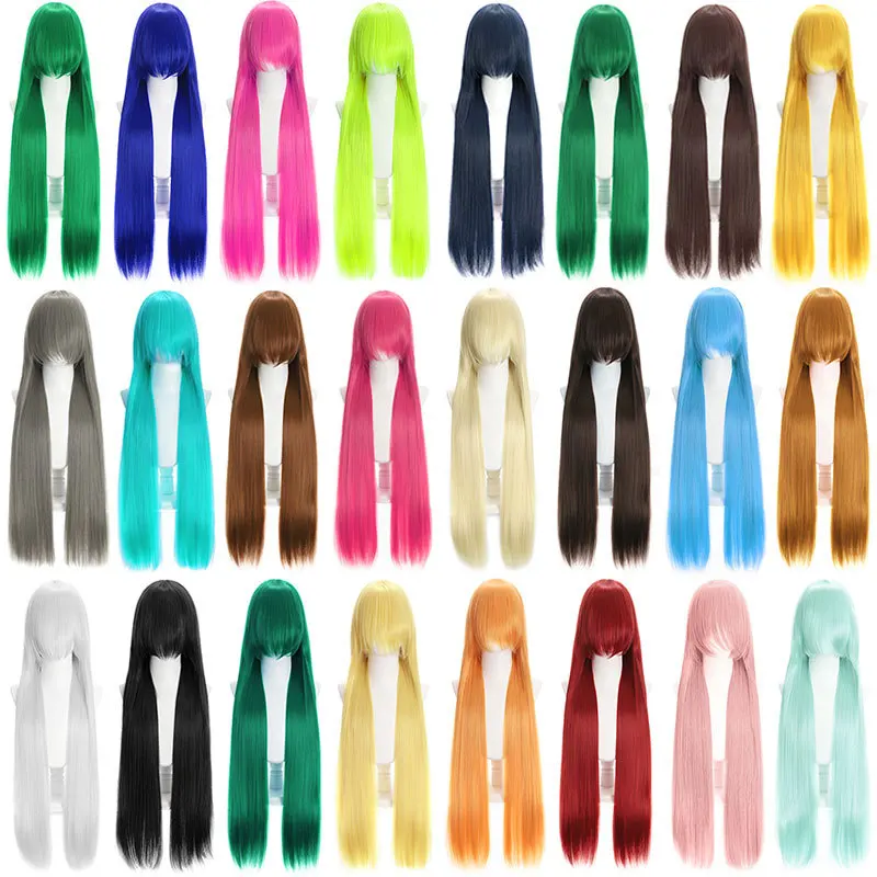 Synthetic Cosplay Wig 100cm Long Straight Rainbow Color Hair Universal Style for Anime Roleplay Carnival Party Inspired Unisex