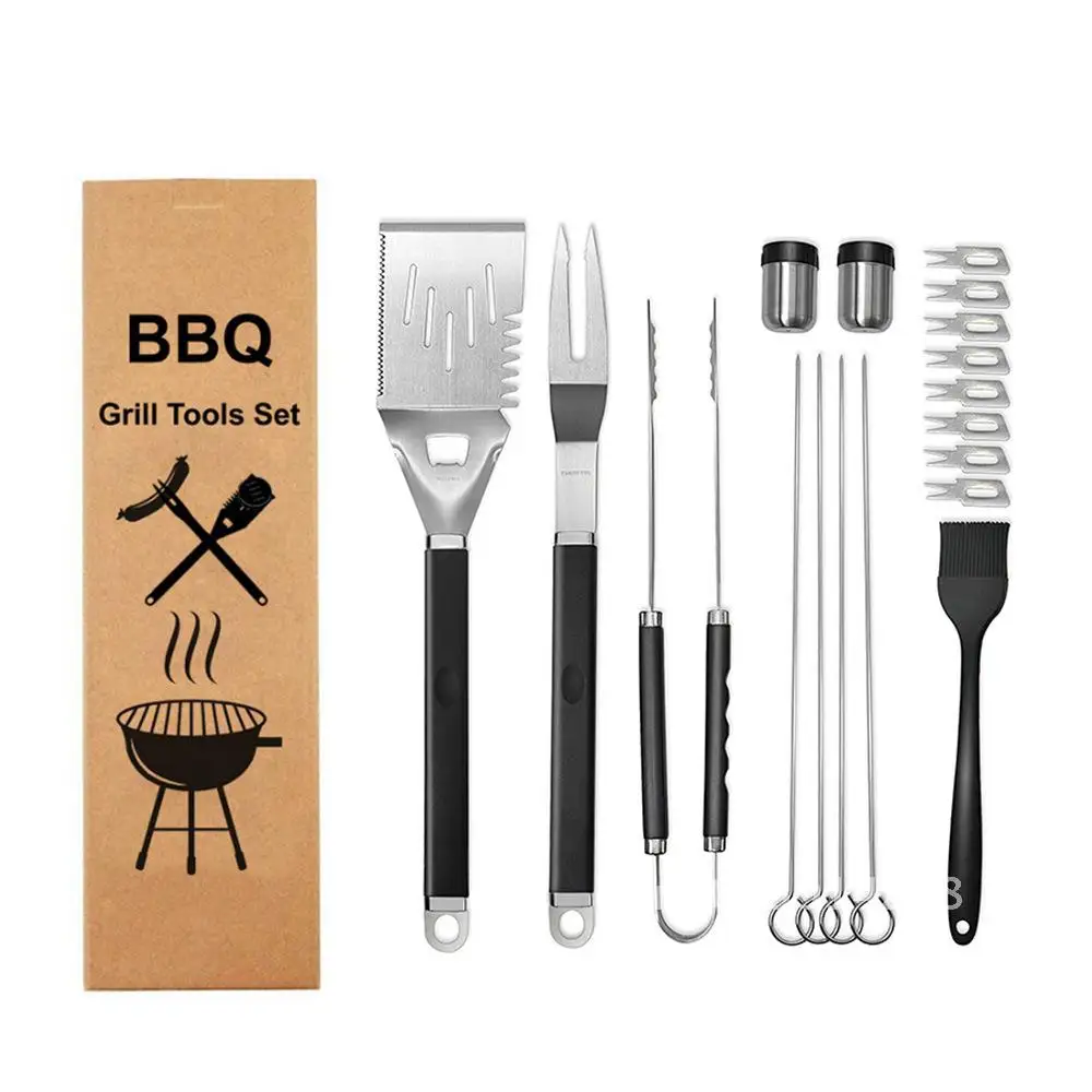 

18-Piece BBQ Tool Set Stainless Steel Tongs Fork Skewer Spatula Camping Baking Tools Modern Minimalist Kitchen Gadgets