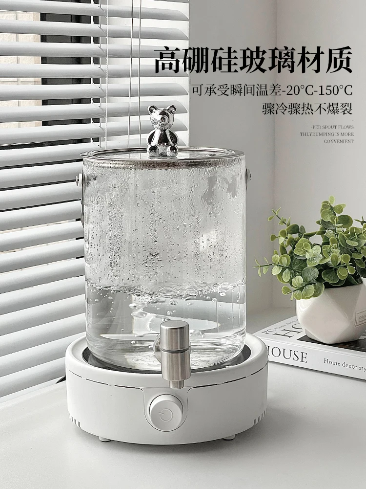 Household cold water kettle with faucet, beverage bucket, large capacity cold water kettle set, glass fruit tea bucket,