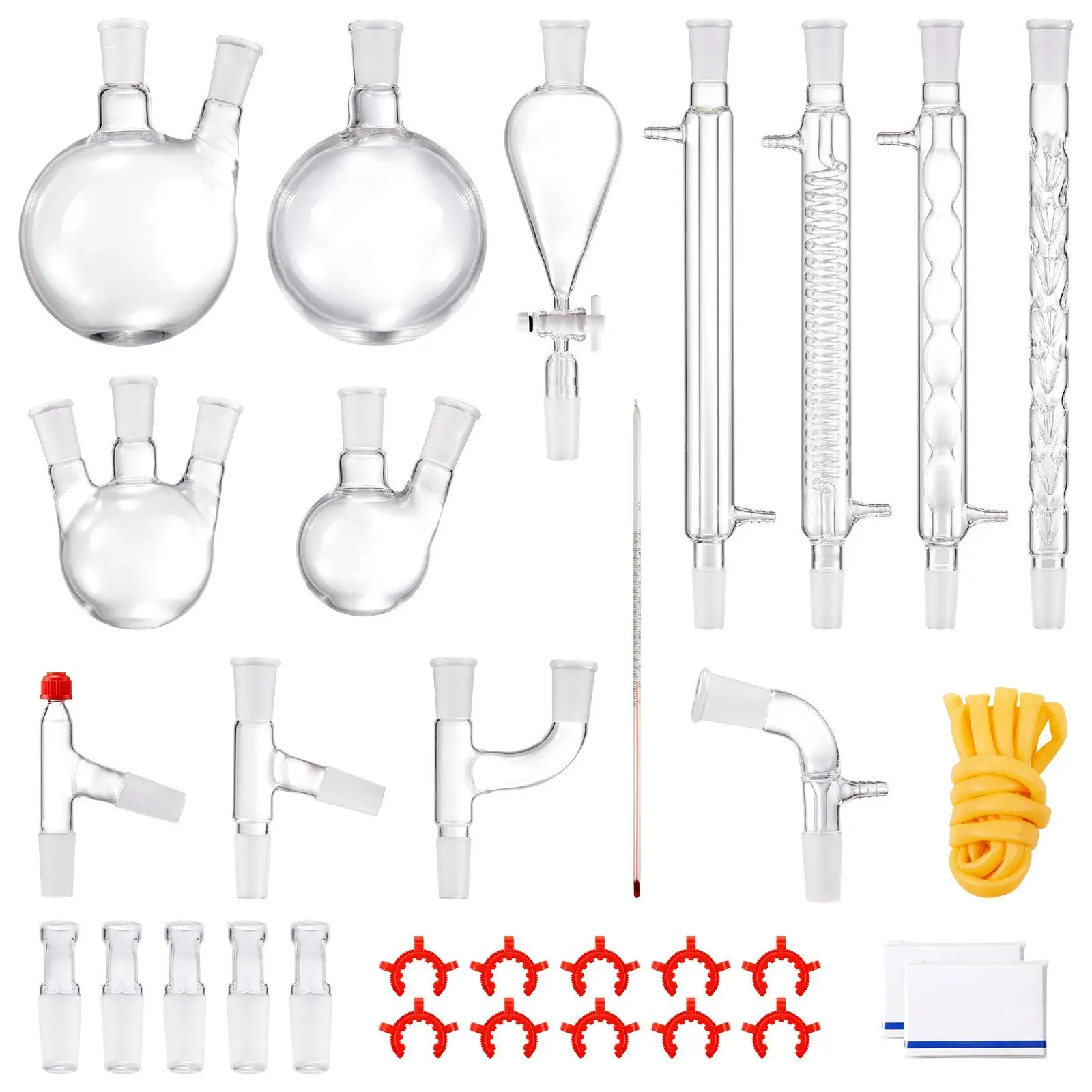

Laboratory Grade Glassware Set 1000ml Distillation Kit 3.3 Borosilicate Construction 24/40 Joint 32 Piece with Tools Included