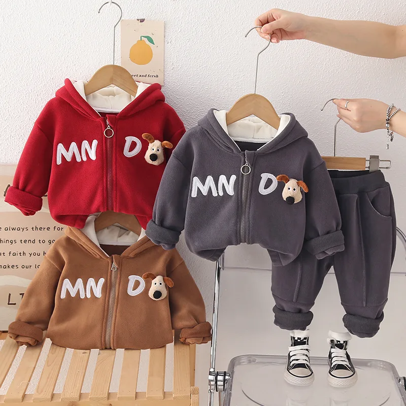

Boys Thick Clothing Sets Winter 2025 Children Warm Velvet Coats Hoodies Pants 2pcs Cute Suit For Baby Tracksuits Kids Outfits 5Y