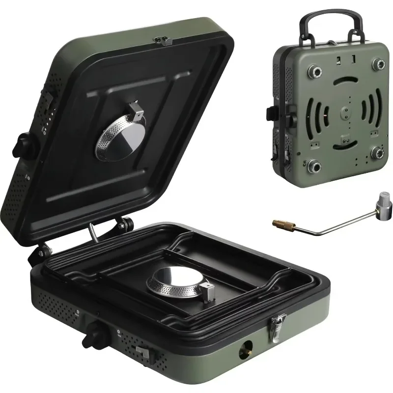 

Explore Gourmet Portable Folding Dual Burner Gas Stove Outdoor Lovers 1-2 Wind Guide Solid Seasoning Camping