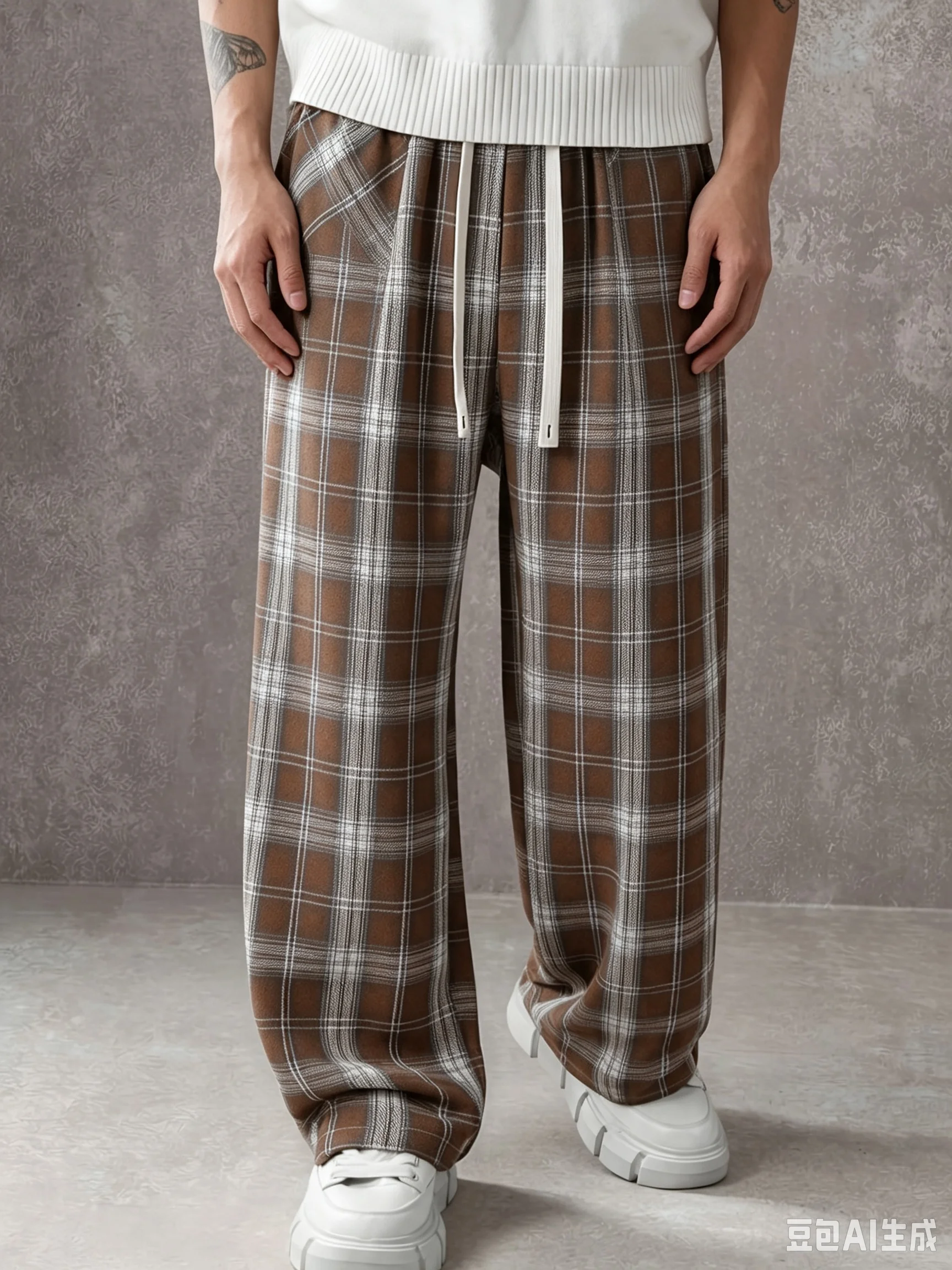 2026 Neuer Stil Braune Karierte Weite Hose mit Elastischem Kordelzug Schnelltrocknend Locker Y2K Streetwear Lässige Lange Hose für Kinder – Detail 4