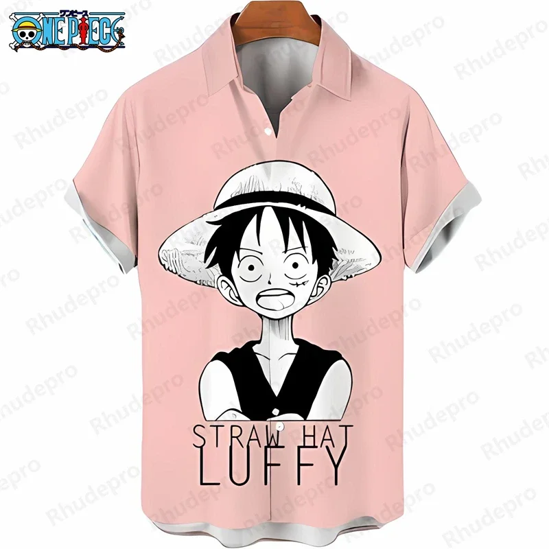 Hot Men's One Piece Hawaiian Shirt Luffy Classic Pose Print Anime Kids Short Sleeve Tropical Beach Holiday Shirt Tops