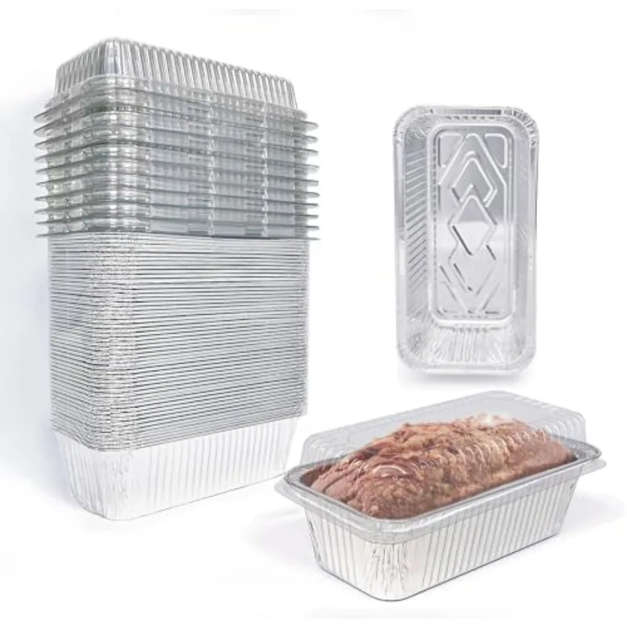 

Disposable Loaf Pans with Lids, 50 Pack, 8.5x4.5 Bread Pans, Food Storage Containers, Heavy-duty Aluminum Loaf Pans, Pastry Box