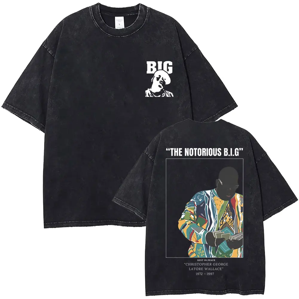 Washed Vintage The Notorious Big T Shirt Biggie Smalls Graphic T-shirt Men Fashion Hip Hop T Shirts Men's Loose Oversized Tshirt