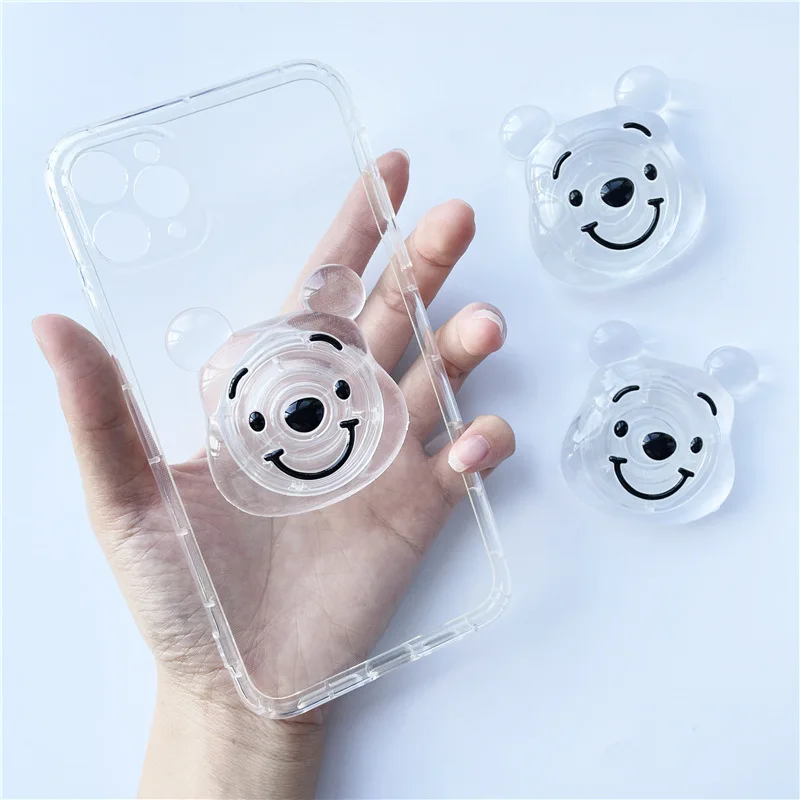 Disney Winnie the Pooh Airbag Phone Bracket For iPhone Huawei Samsung XiaoMi Cartoon Cute Desktop Telescopic Transparent Holder