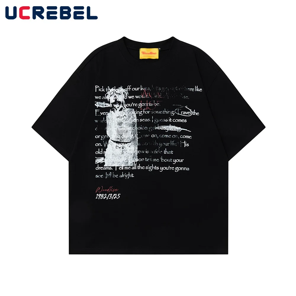 

Ретро футболка с коротким рукавом и буквенным принтом, мужская уличная летняя футболка с заниженными плечами и круглым вырезом, свободная хлопковая футболка с половиной рукава для мужчин