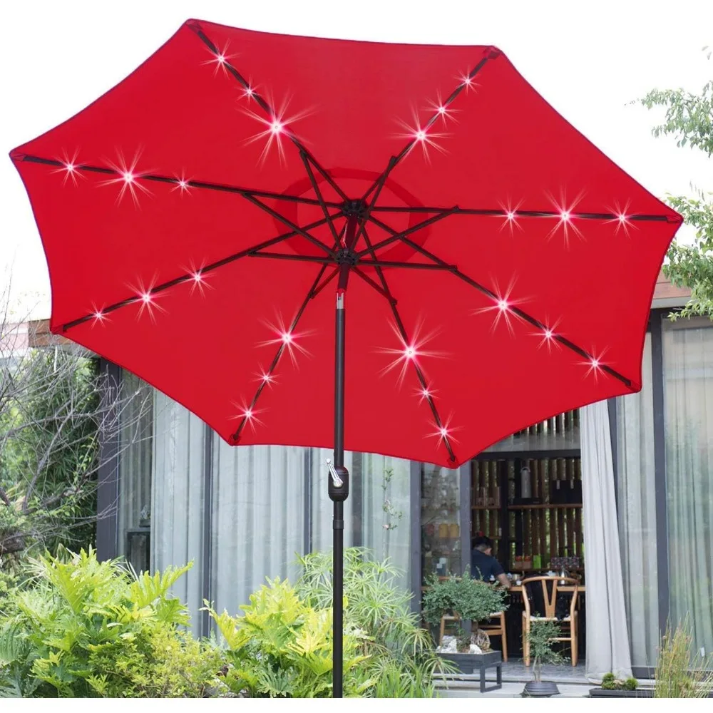 

Sunnyglade 9' Solar LED Lighted Patio Umbrella with 8 Ribs/Tilt Adjustment and Crank Lift System (Red)