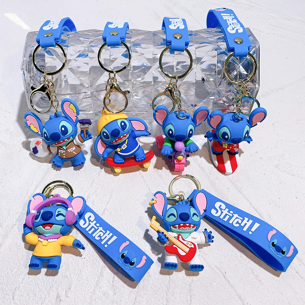 Disney Lilo & Stitch Keychain Cartoon Figure Coffee Candy Stitch Silicone Pendant Keyring Car Key Holder Jewelry Accessories