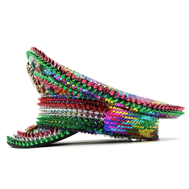 5asd العروس قبعة متلألئة الراين الكابتن قبعة الترتر بحار قبعة للمهرجانات الموسيقية قبعات كريستال سباركلي #4