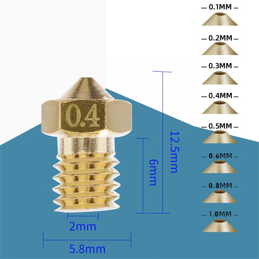 10 pcs E3D V6 Brass Nozzle 0.2/0.3/0.4/0.5/0.6/0.8/1.0 M6 Threaded Copper For 1.75 Filament V5 V6 Hotend 3D Printer Accessories