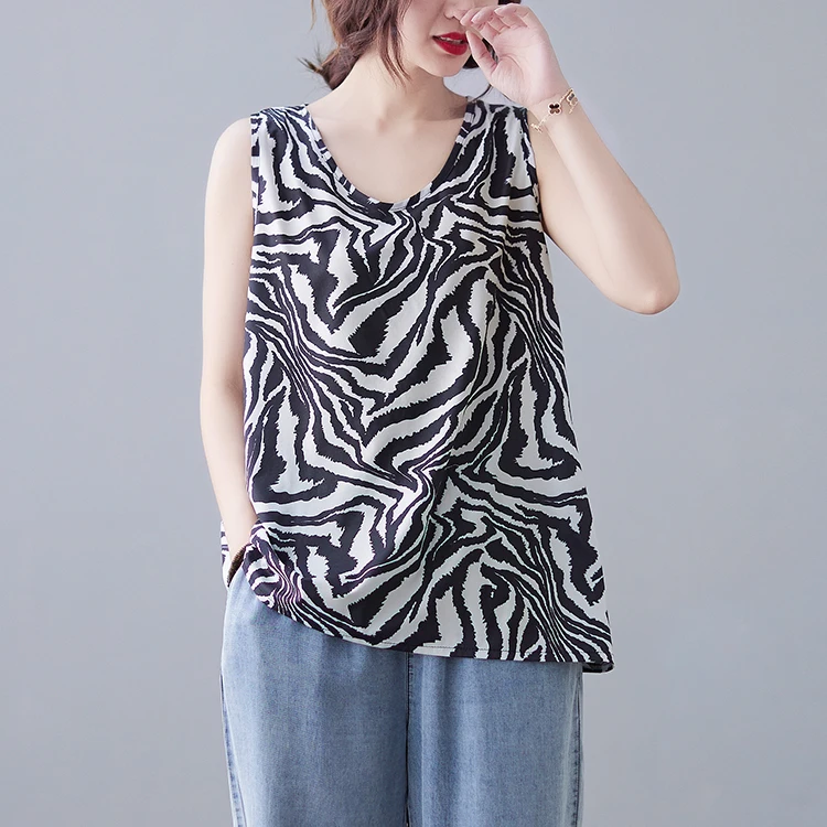 

Zebra Print Crop Top Women's Summer New plus Size Outerwear Inner Match Svel Vest Base irt T-irt Upper Apparel