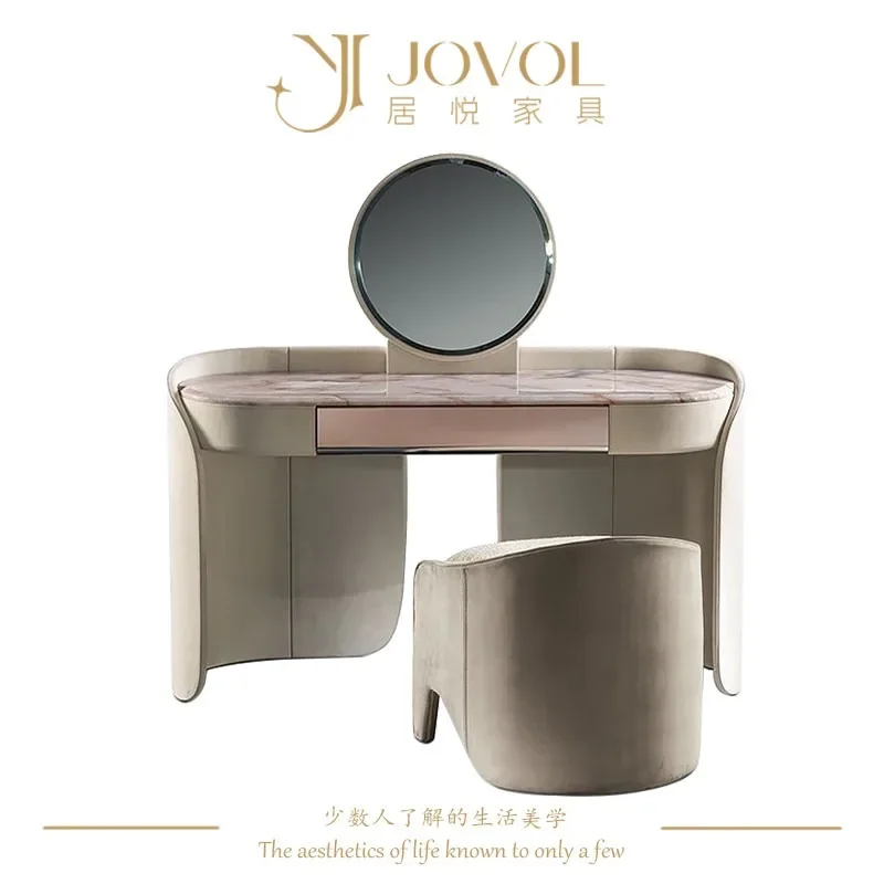 Italian light luxury high-end bedroom dresser creative designer villa apartment with mirror microfiber leather makeup table