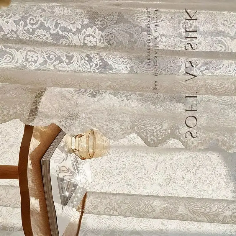 

No Punching Velcro Bead Window Screens French Lace Curtains for Living Room Balcony Bay Window Curtain Partitions, Portals