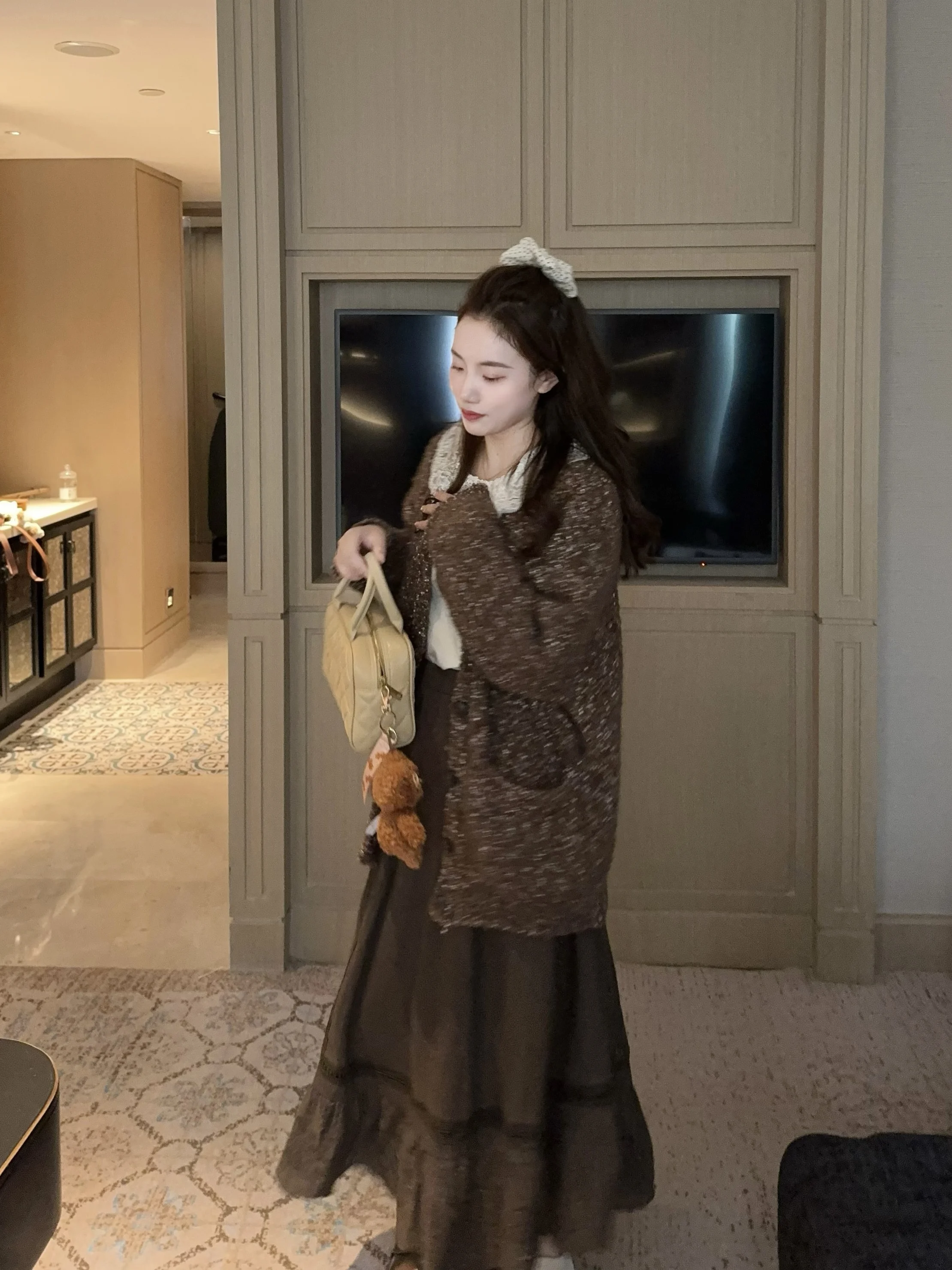 

Коричневая юбка с вышивкой крючком, винтажная, длинная, А-силуэт, осенняя, модная, женская, премиум-класса, Pinkmoon