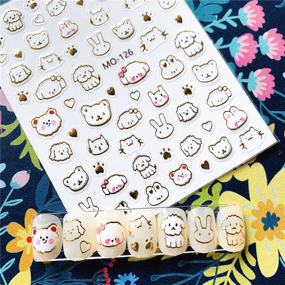 Newest MO-124 Hot selling color hot stamping series 3d nail art sticker nail decal stamping export japan designs rhinestones