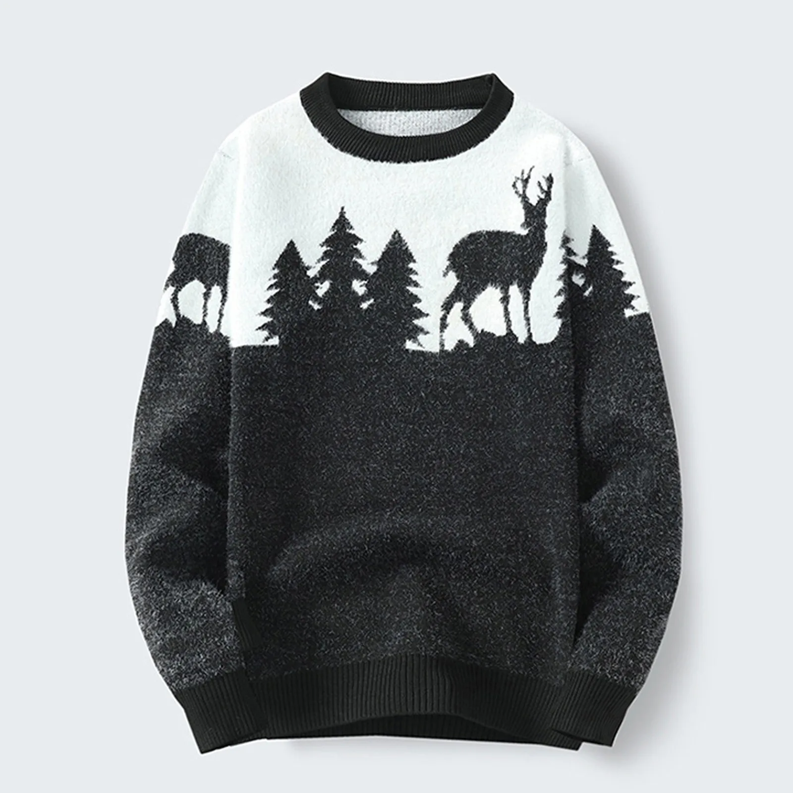 Christmas Casual Sweater New Men Knitted Deer Korean Clothes Slim Tops Autumn Winter Long Sleeve Pullover