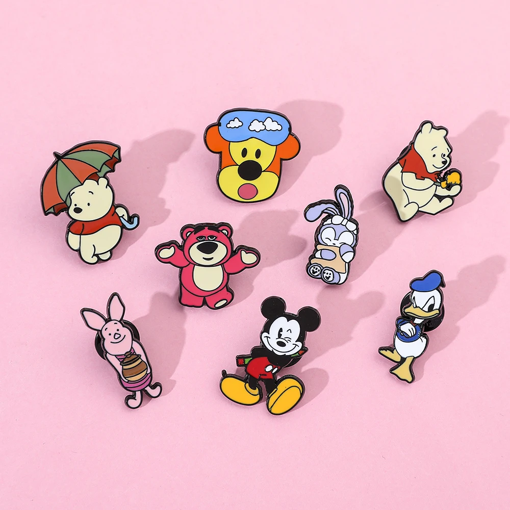 8-teilige Animation, niedliche Brosche, kreative Mickey Pooh-Kaninchen-Emaille-Anstecknadel, Rucksack, Kleidung, Schmuck, Metallabzeichen, Zubehör, Geschenk