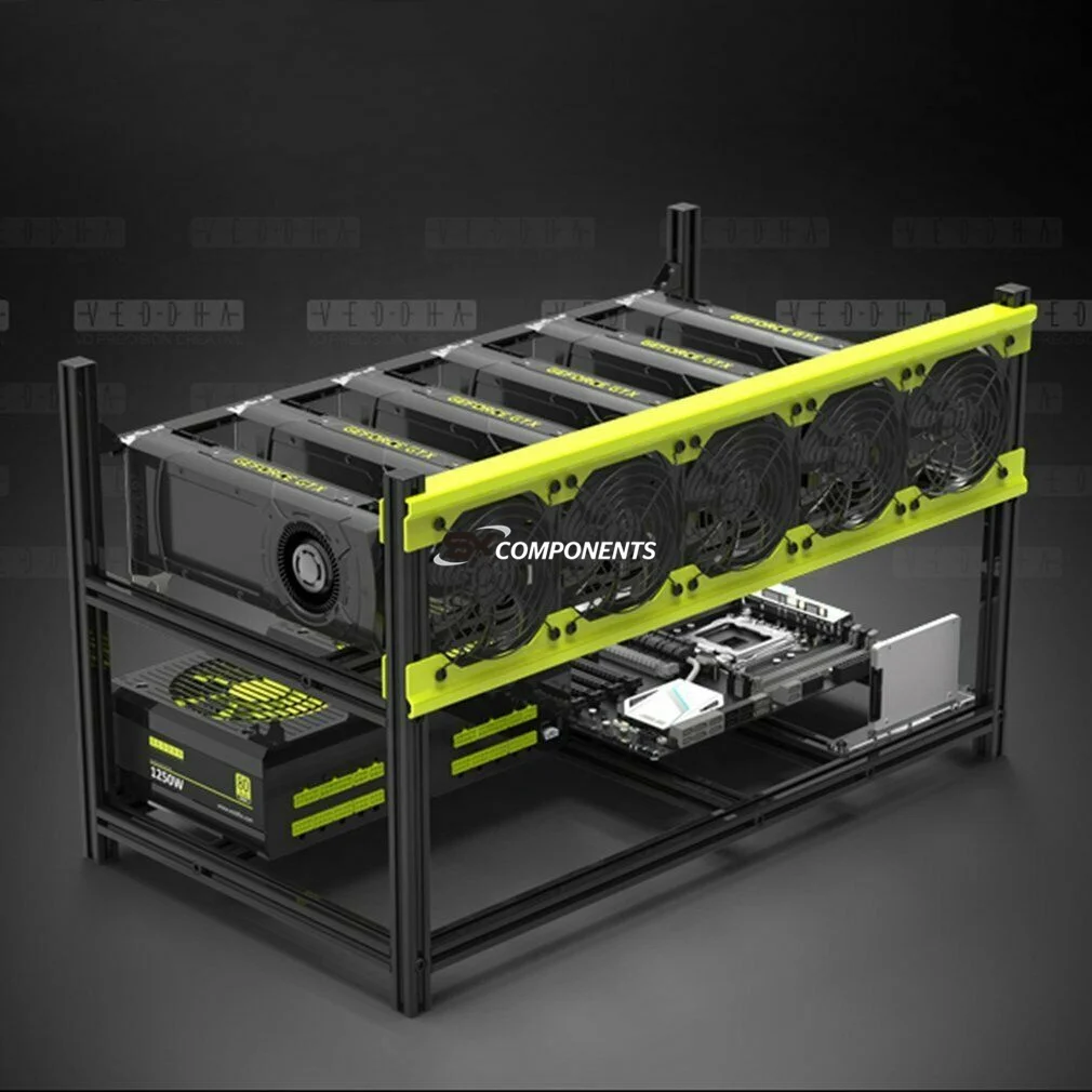 Open Air Computer 6GPU 6 GPU Case Aluminum Stackable V4D Cheap V3D 6-BAY Rig Frame Rack Gpu Rig Case
