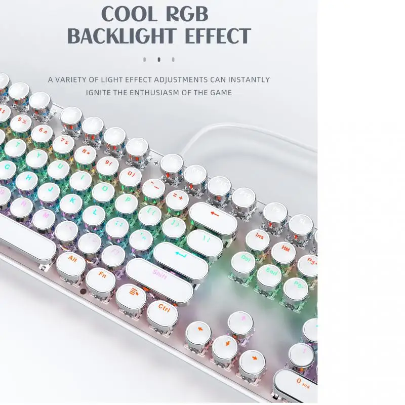 Fashion Retro Mechanical Keyboard Non-slip Wired Punk Round Keycap 104 Keys RGB Ergonomic Laptop Office Home Gaming Teclado