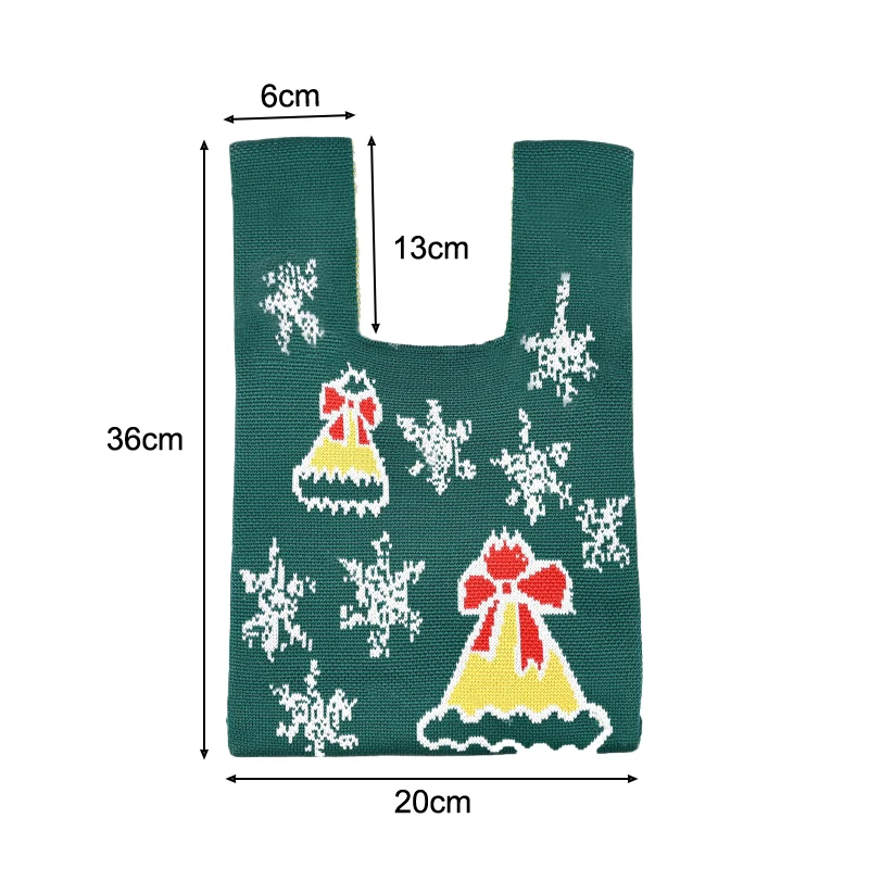 Рождественская вязаная сумка-тоут ручной работы, сумка для конфет, закусок, подарков, сумка для женщин и девочек, сумка на запястье с узлом, рождественская сумка для хранения