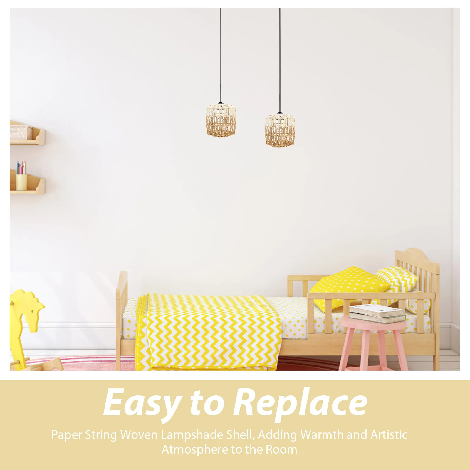 Paper Rope Woven Lampshade Vintage Bohemian Pendant Lamp Shade Ceiling Lamp Cover Retro Handmade Hanging Indoor Decorative Light
