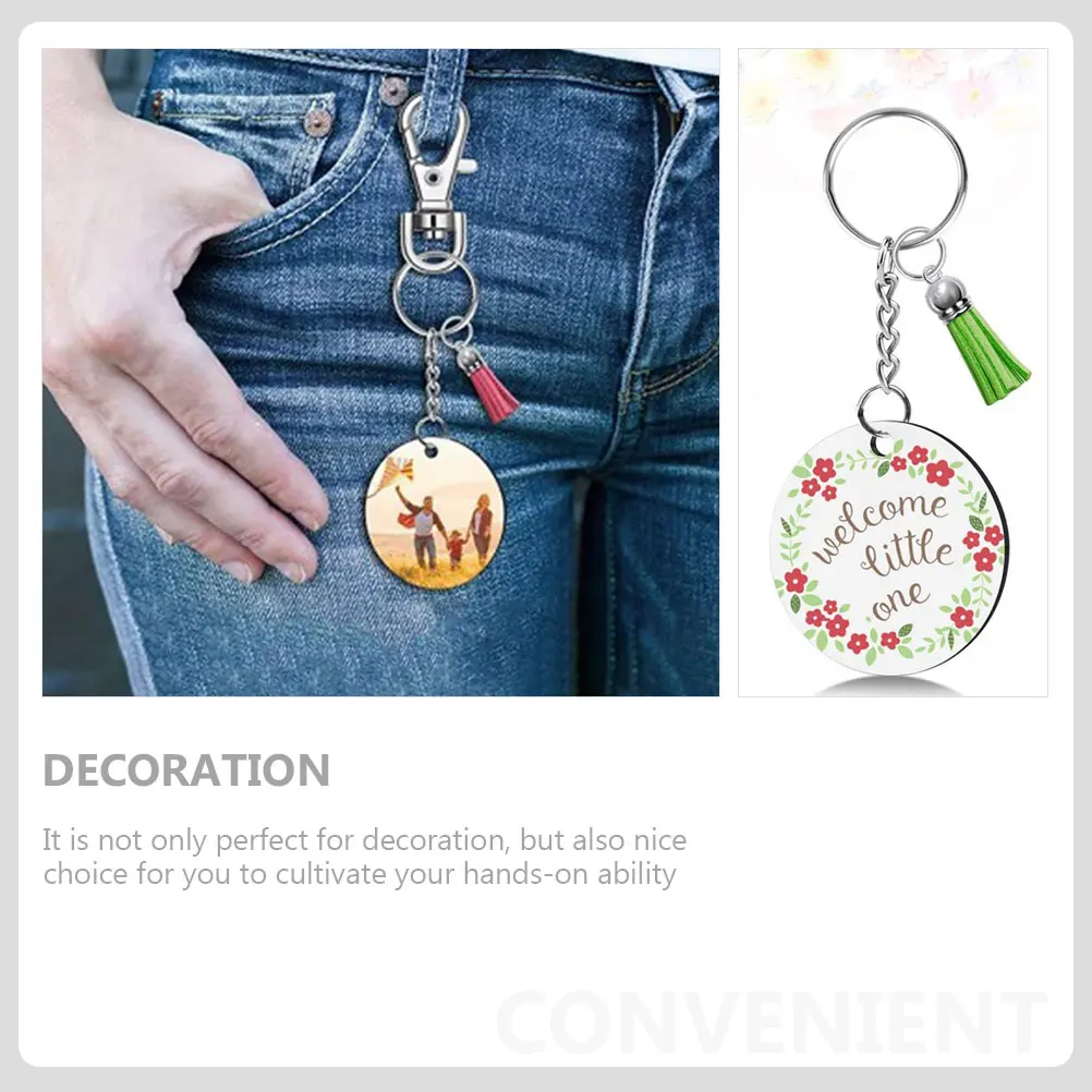 Wooden Keychain 30 Sets Double Sided Heat Transfer Key Chain Decorative Sublimation DIY Blank Keyring Craft Pendant
