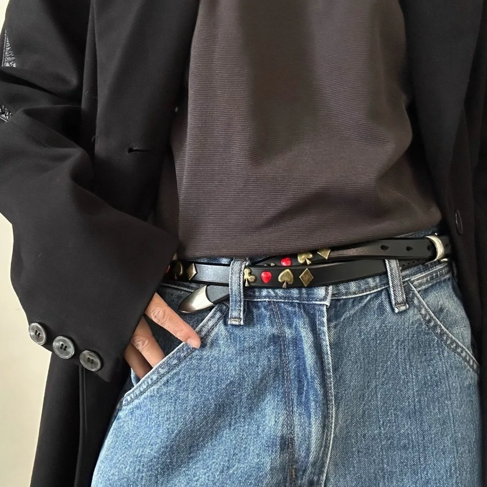 Cool Black Rivet Waistband PU Leather Punk Style Y2K Waist Belt Versatile Gothic Dress Jeans Belt Spicy Girls