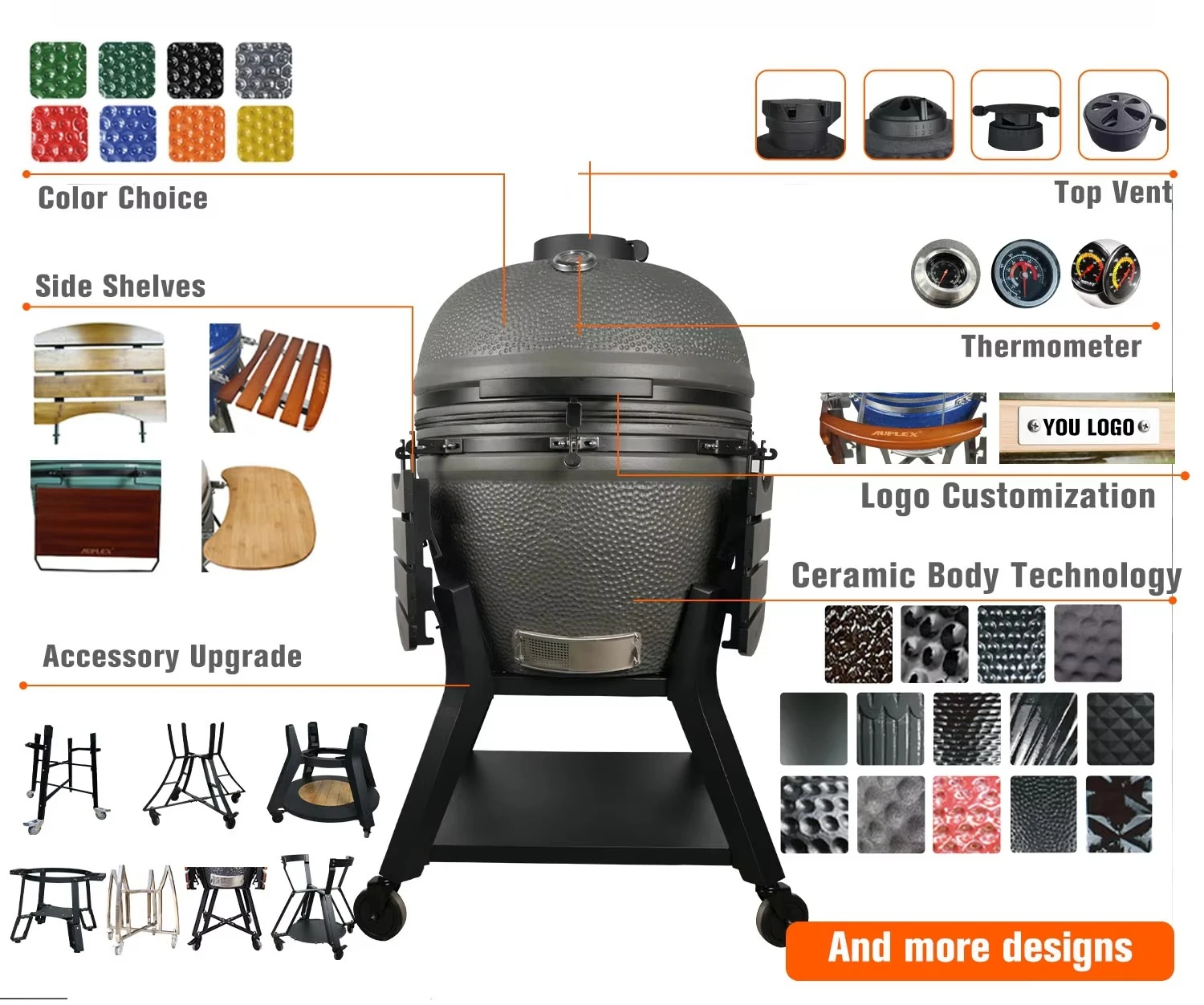 AUPLEX XXL Kamado 27-Inch Joe Luxurious Ceramic BBQ  Grills Outdoor for Kitchen Manufactured Barbecue Outdoor