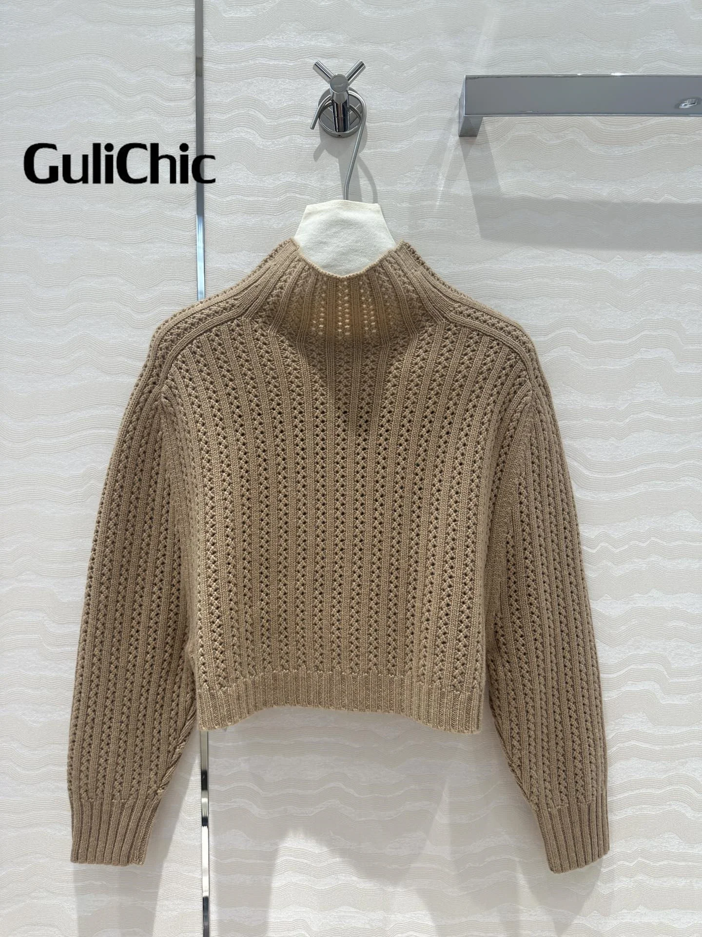 9.3 GuliChic Women Temperament Sweet Turtleneck Collar Single Breasted Reversible Design Wool Cashmere Knit Cardigan Lady