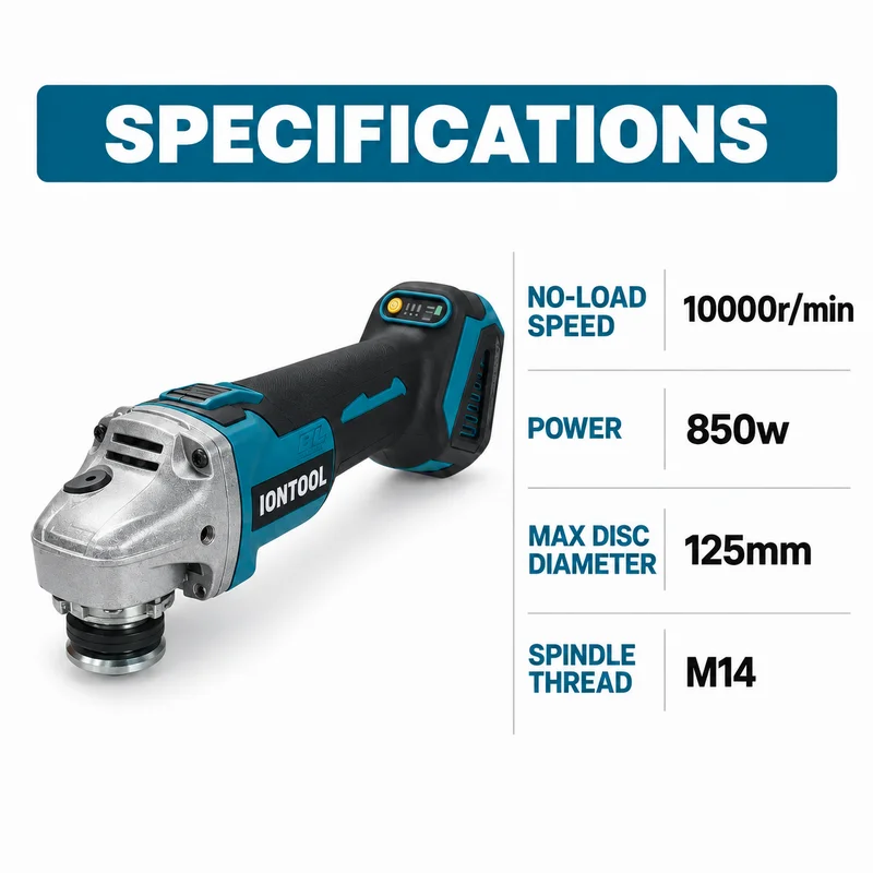 IONTOOL 125mm Brushless Cordless Angle Grinder M14 Thread 10000RPM Power Tool for Metal Cutting Rust Removal